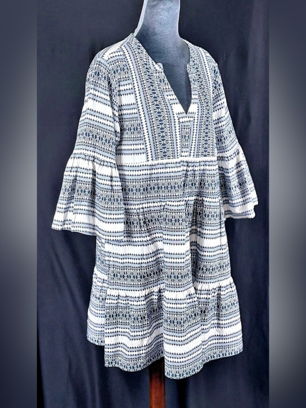 Ariat Whippoorwill Savannah Dress Geometric Mini Dress in Blue White Size Small3